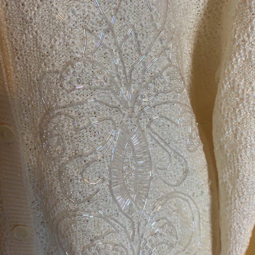 Vintage Alfred Dunner cream cardigan sweater with beads and tiny pearls Large - Picture 6 of 11